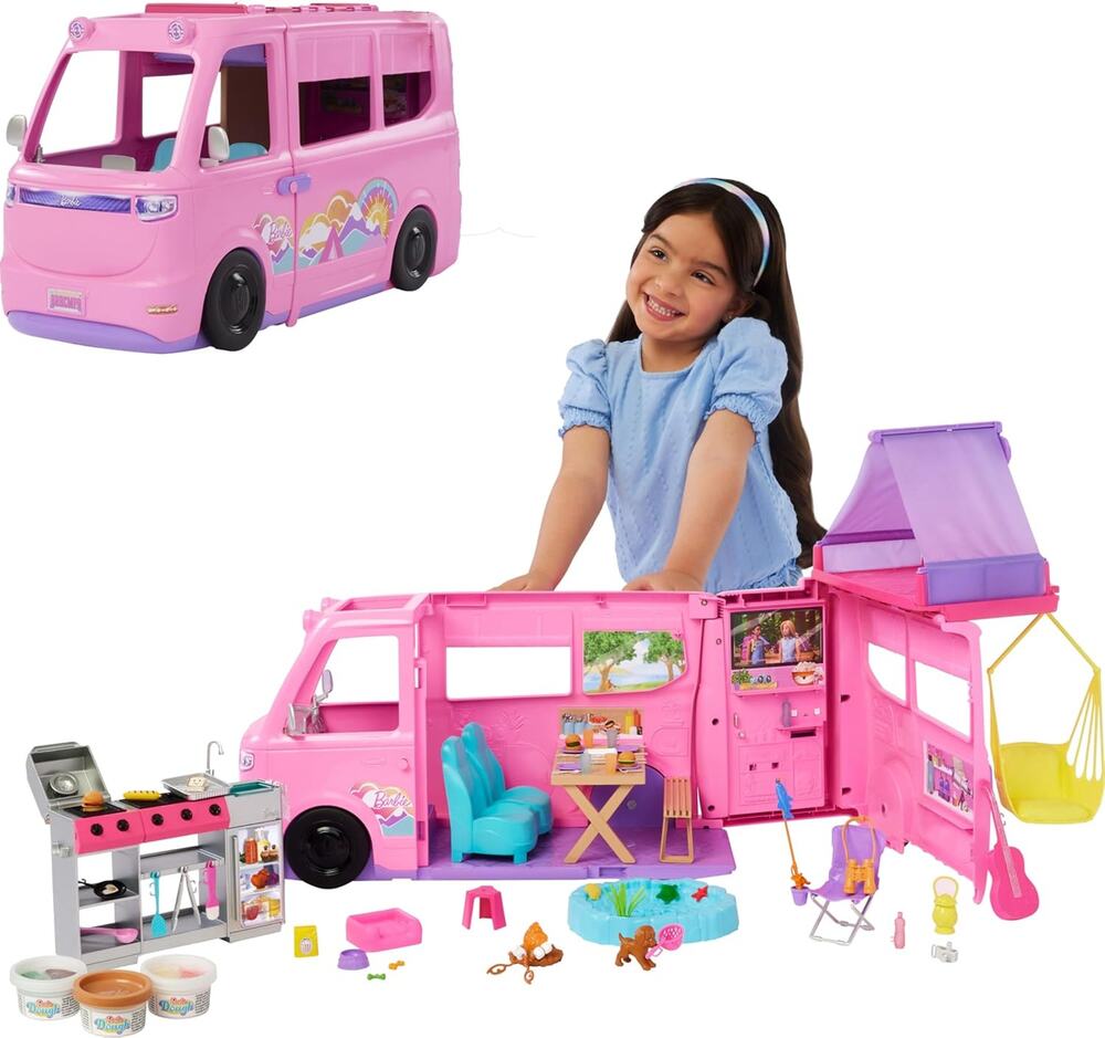 Barbie Dream Camper Playset with Tent and BBQ Grill Color Change NWT